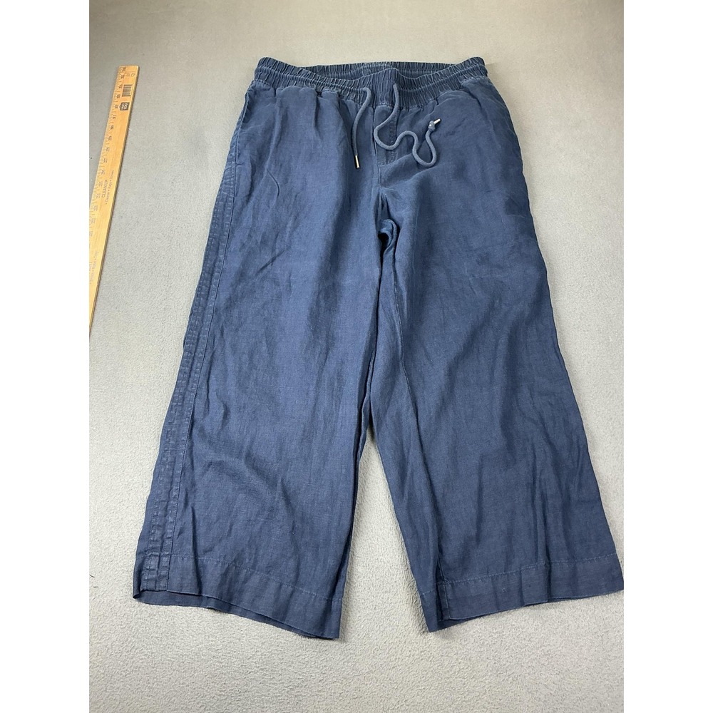 Quince Pants Womens XL Blue Cropped Wide Leg Linen Drawstring Relaxed Fit